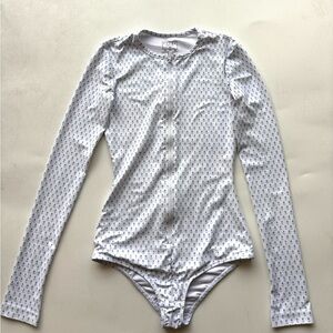 Cover Swim Long Sleeve Front Zip One Piece Swimsuit Rashguard XS blue flower